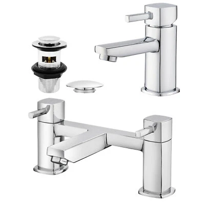 Chrome Bath and Basin Mixer Tap set & Waste Bathroom Sink Taps & Bath Filler Tap