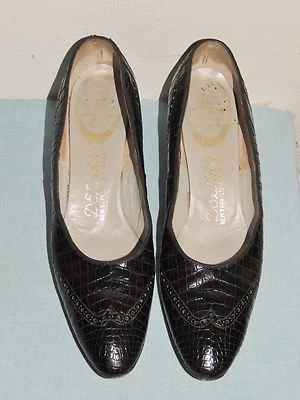 Zapatos de salón/tacones/zapatos vintage Delman negros de cocodrilo talla 7 AAAA Foto 1 de 4