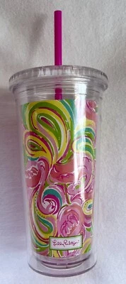Copo padrão redemoinho Lilly Pulitzer rosa, azul, verde, amarelo e branco - 16 oz. - Imagem 1 de 2
