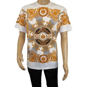 Men LAVERITA European Fashion Crew Shirt Rhine Stones Crown Florals 12089 White - Picture 1 of 15