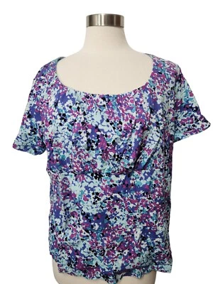 Blusa Top Mujer Colección JM 2x Azul Pullover Cintura Imperio Manga Corta  Foto 1 de 4