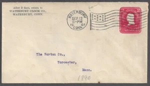 WATERBURY CLOCK CO. CORNER CARD AD ON 1907 COVER with Flag Cancel to Worcester. - Picture 1 of 2