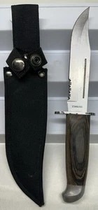 Vintage 10” Fixed Blade Wooden Handle Stainless Blade Hunting Knife - Picture 1 of 6