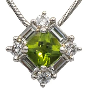 14k & 18k White Gold 1.75CT VS Diamond and Peridot Pendant Necklace - Picture 1 of 5