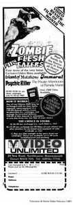 Pre-Cert Video Magazine Advert Zombie Flesh Eaters Video Unlimited Advert - Imagen 1 de 1