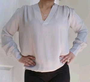 Ramy Brook Medium lange Manschettenärmel Seide fließend lose Bluse V-Ausschnitt grau Top - Bild 1 von 6