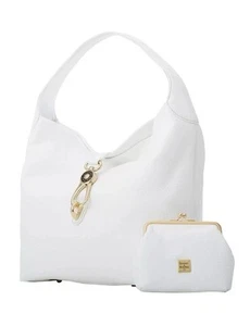 Dooney & Bourke Pebble Grain Logo Lock Shoulder Bag with Framed Purse ~ White - Picture 1 of 13