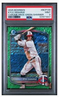 PSA 9 Kyle DeBarge 2025 Bowman Chrome #BCP-139 Green Shimmer Refractor /99 Twins - Image 1 of 2