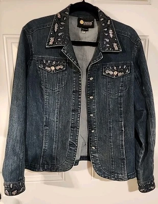 Chaqueta Vaquera Christine Alexander Cristal Swarovski Plata Tachuelas Rosa/Negro M Foto 1 de 4