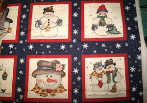Diana Marcum Marcus Bros Snowman Snowmen 20 Block Panel Fabric - Picture 1 of 4