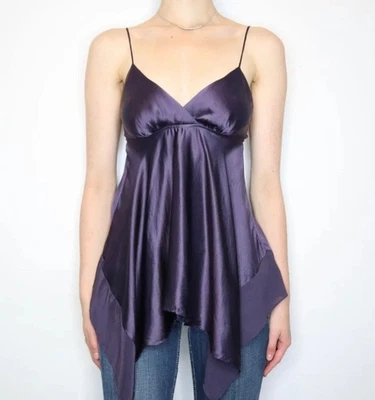 BCBG MaxAzria Y2K Purple Silk Handkerchief Hem Cami Top Fairycore Vintage Size L - Image 1 of 4