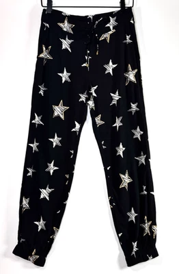 Pantalón de chándal Sass and Bide para mujer 4 negro dorado estampado de estrellas con cordón viscosa Foto 1 de 4