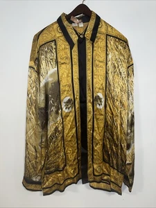 VINTAGE MEN'S MONZINI ITALY 100% SILK SHIRT BAROQUE WITH PUMA  SIZE 2XL - Picture 1 of 16