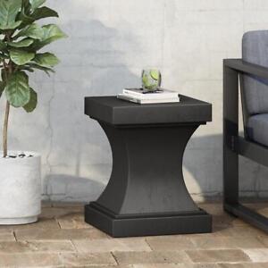 Noble House Side Table 21.50"x17.25"x17.25" Matte Black Square Stone Outdoor
