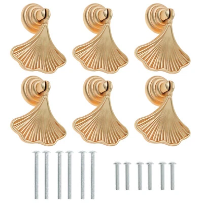 6x Ginkgo Leaf Shape Knob Handles with Screws Ginkgo Leaf Door Knobs Gold - Image 1 of 4