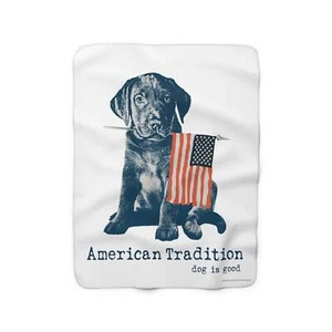 SUNBELTGIFTS Dog is Good American Tradition Puppy with American Flag White Fleec - Picture 1 of 4