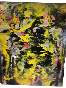 ABSTRAKTES LEINWAND GEMÄLDE Expressionist MODERN SIGNIERT MOSCHUS YAI 16X20 EICHE - Bild 1 von 5