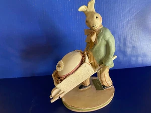 Nicol Sayre 2004 Rabbit-Bunny Pushing Cart W/Egg 11 1/2" Tall - Picture 1 of 12