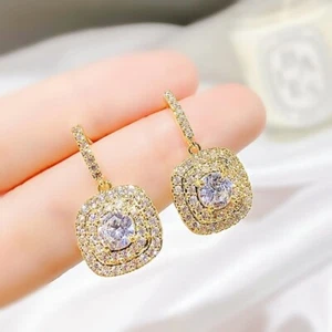 Cushion halo made with SWAROVSKI crystal 18k gold filled stud drop earrings - Bild 1 von 6