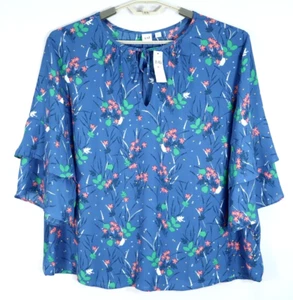 NWT GAP Women's Polyester Blouse 3/4 Sleeve Keyhole Floral Tiered Multi Size XXL - Picture 1 of 14