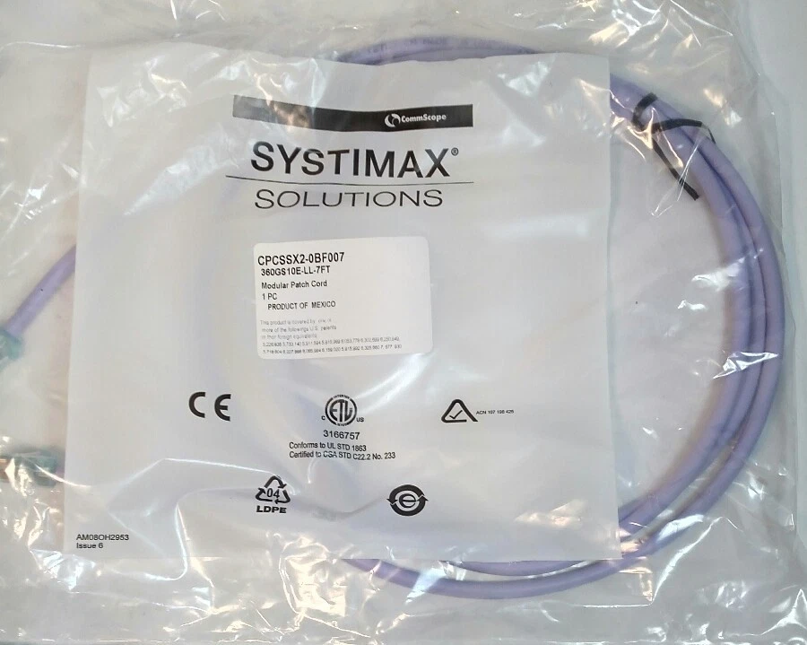 (3x)  Cat 6 Modular Patch Cable, Commscope Systimax  7-FOOT Cord Lilac  360GS10E - Image 1 of 1