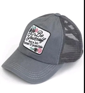 C.C Exclusive Be Yourself Mesh Back Criss Cross Ponytail Baseball Cap - Bild 1 von 5