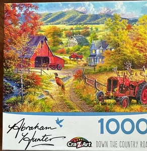 Down the Country Road NEU SELTEN 1000-teiliges Puzzle rote Scheune Traktor Fasan Hirsch - Bild 1 von 2