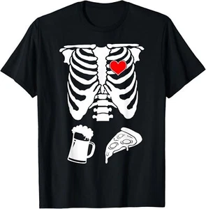 Mens Skeleton Maternity Pizza & Beer Black T-Shirt Hoodie - Picture 1 of 14