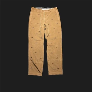 Brooks Brothers Corduroy Pants all over Embroidered Dogs 34x32 Mens Brown - Picture 1 of 7