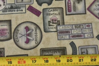 By 1/2 Yd, "Canoe Country" Patches on Tan Flannel, Moda, Holly Taylor, P8941 - Image 1 of 4