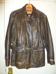 Hein Gericke Distressed Brown Belted Leather Moto Biker Jacket, Size M - Picture 1 of 24
