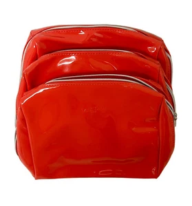 Lot of 3 Lancome Paris Red /Orange Shiny Glossy Cosmetic Makeup Bag Zipper Pouch - Picture 1 of 3