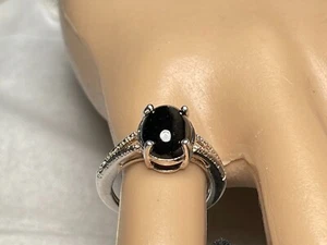 Vintage Sterling Silver Ring with Black Rhinestone 2.5 CT Size 5 ) 2.8 Grams. - Picture 1 of 15