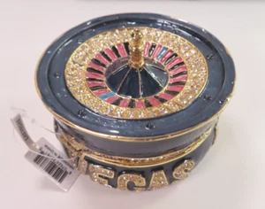 Kalifano Las Vegas Roulette Wheel Crystal & Enamel Trinket Keepsake Box - NIB - Picture 1 of 16