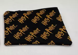 Harry Potter Yellow On Black Cotton Zipper Pouch Lined 5"x8" Handmade *New - Picture 1 of 2