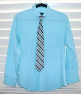 Boys Joseph & Feiss Turquoise Blue Dress Shirt & Clip On Tie Set Size 18 - Picture 1 of 2