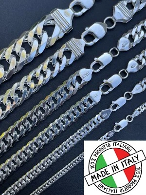 Collar/pulsera de cadena cubana de doble bordillo de plata de ley 925 maciza ESLABÓN APRETADO Foto 1 de 4