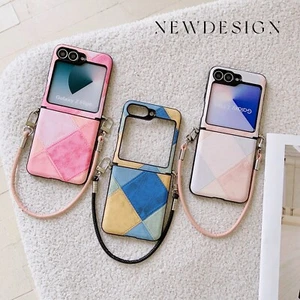 For Samsung Galaxy Z Flip 6/5/4 Color blocking diamond grid handheld Phone Case - Picture 1 of 18