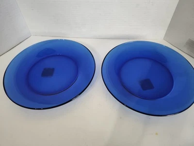 2 Anchor Hocking Cobalt Blue Glass Dinner Plates USA - Image 1 of 4