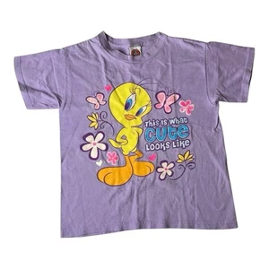Looney Tunes Y2K 2001 Vintage Tweety Purple Floral Butterflies T-Shirt Sz XL - Picture 1 of 8