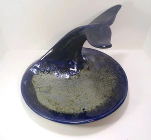 Doug Wylie Pottery Platter Bowl Blue Drip Glaze Dolphin Whale Tail Rare 14" NICE - Picture 1 of 24