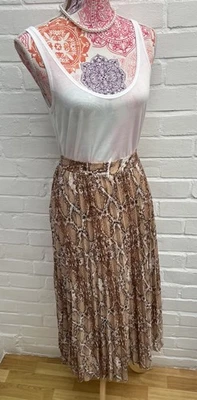 New M&S Pleated Long Midi Skirt UK 18 Brown Snake Print Aline High Waist Summer - Image 1 of 4