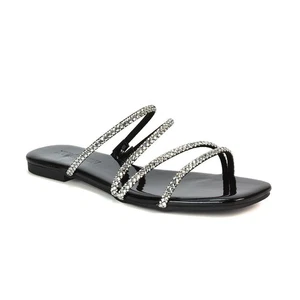 Flache Damen-Sandalen mit Diamanten Damen-Riemchen-Slipper Sommer-Slider Größe 3-8 - Bild 1 von 25