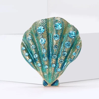 Broche vintage de esmalte azul concha estrás océano verano prendedor playa regalo joyería Foto 1 de 4