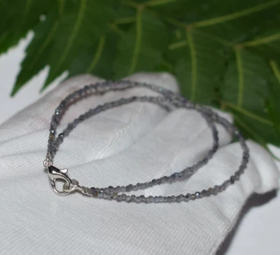 Natural Azul Iolita Piedra Preciosa 925 Pulsera Plata Ley Rasgos Dos Capas - Imagen 1 de 4