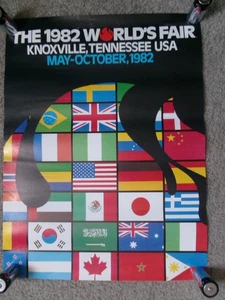 1982 World's Fair Flag Poster Knoxville Tennessee 17 1/2 x 22 1/2 Inches - Bild 1 von 3