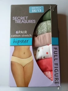 Panties Secret Treasures Full Figure Hipster 6 Pair Size 3X/13 Cotton Stretch - Picture 1 of 8