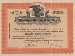 USA MEXANDIA MINING COMPANY Aktienzertifikat 1932 - Bild 1 von 1
