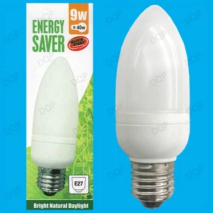 9W Candle Light Bulb, Low Energy CFL E27, 5600K Daylight White, SAD, ES,  Lamp - Picture 1 of 1