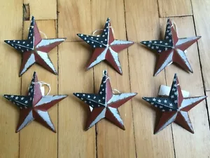 (Set of 6) PATRIOTIC AMERICANA BARN STAR STARS 3 3/8" AMERICAN DECOR - Picture 1 of 5